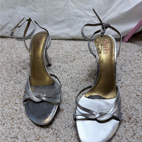 Charlies Silver Metallic Strappy Ankle-Heel Sandals - Picture 2 of 6